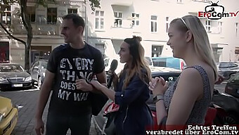 A German news reporter looks for a couple to interview on the street for a real dating experience